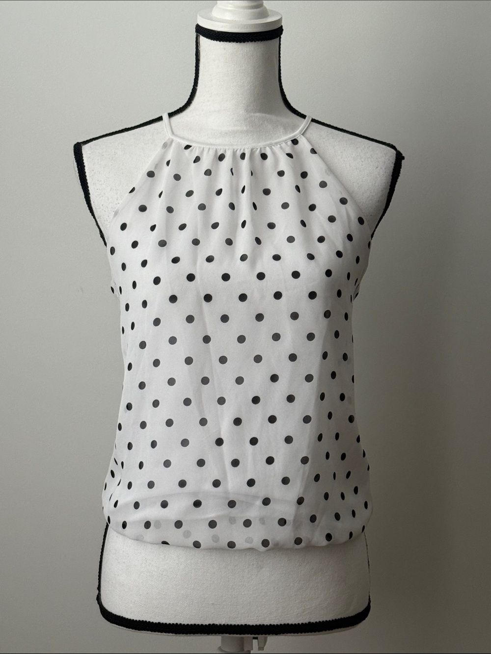 Express Classic Polka Dot Halter Tank Top - White/Black, Size XS